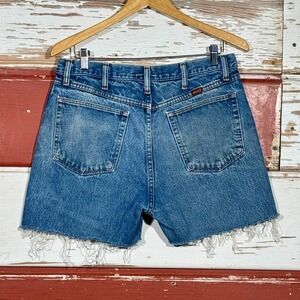 Vintage Wrangler Denim Jean Shorts Frayed‎ Hem Distressed Blue Wash Size 33